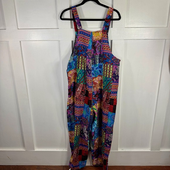 Womens Patchwork Jumpsuit Overalls Boho Festival Multicolored Cotton Blend XXL - Picture 5 of 14
